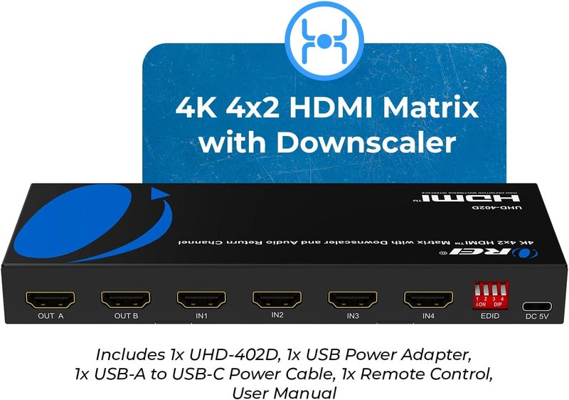 OREI مفتاح مصفوفة HDMI 4K 4 X 2، محول 18G UltraHD مع دعم ARC حتى 4K @ 60Hz و 1080P مع جهاز تحكم عن بعد IR - اختيار مصفوفة كامل - Image 2
